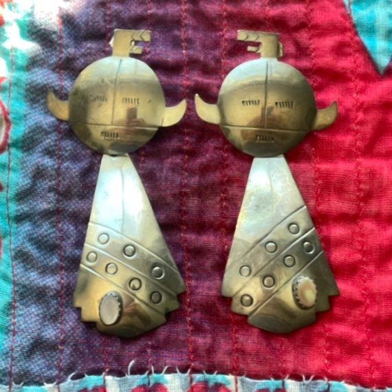 Vintage Kachina Earrings Sterling Silver Navajo Earring Pair Native American Jewelry Oval Opals Set