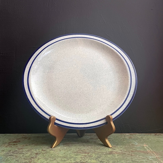Vintage Platter Syracuse China Kings Inn Pattern Speckled China Cobalt Rim Oval Plate Blue Flecks on White Dinnerware 1990s Restaurantware