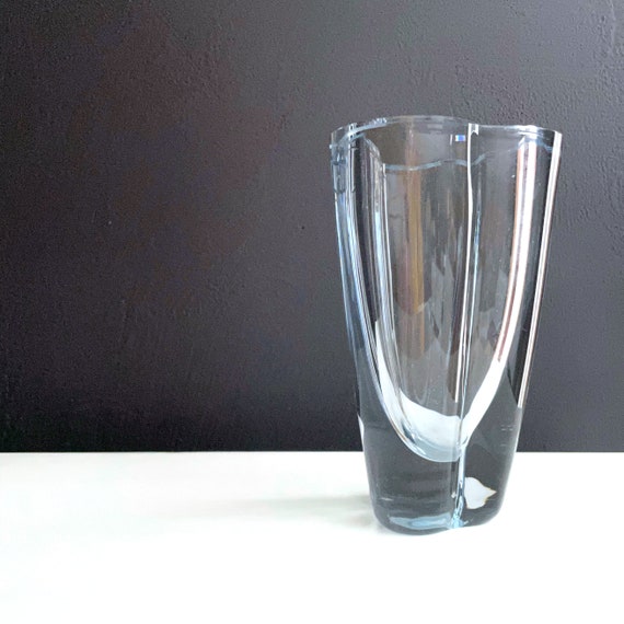 Vintage Strombergshyttan Vase Ice Blue Glass Heavy Vase Demilune Signed B509 Gerta & Asta Strömberg Design Sweden 50s Scandinavian Art Glass