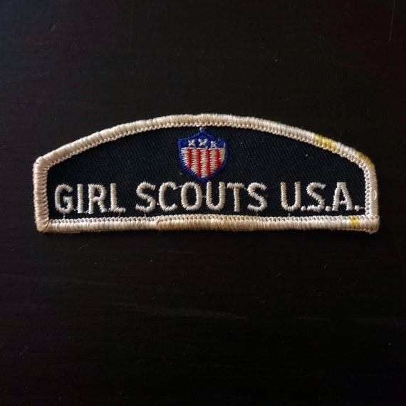 Vintage Girl Scout Patch Identification Badge ID Strip 1960s Cadette Senior GS of America Uniform Scouting Collectible Dark Green Background