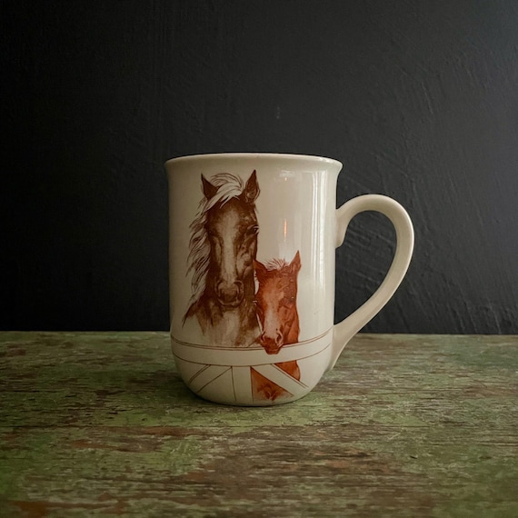 Vintage Horses Mug Otagiri Coffee Cup A Horse Pair on a Beige Ceramic Handled Cup Gibson Greetings Mare and Foal 10 oz Mug