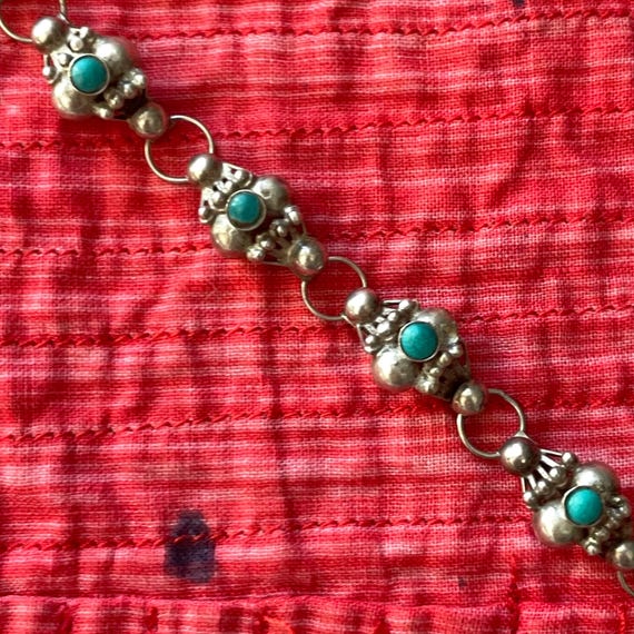 Vintage Silver Bracelet Claw and ball Turquoise Beads Link Bracelet Mexican Sterling Marked JCR 6.5" Long