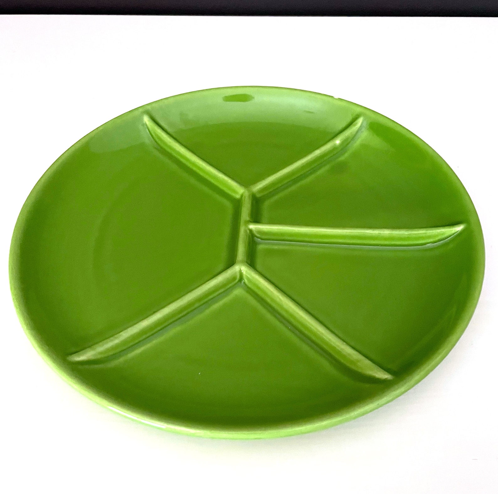 Vintage Fondue Plates Bright Green Set of 6 Divided Dishes Etsy