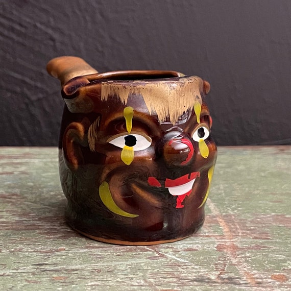 Vintage Ashtray Clown Face Red Wear Japan 1950s Tobacannia Pipe Shaped Ashtray Small Brown Glazed Red Nosed Creepy Clown Circus Theme Kitsch