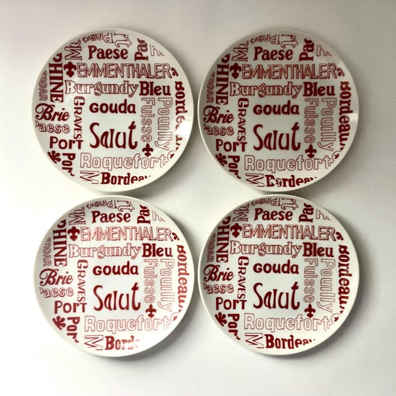 Vintage Cheese Plate Set of 4 Seymour Mann Gourmet's Choice Wine & Cheese Dishes 1977