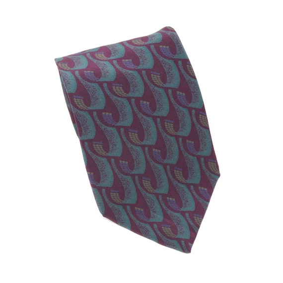 Vintage Tie Teal Purple Silk Necktie Abstracted Letter J Pattern Men’s Tie Mallory & Church London Made in Costa Rica Menswear J Monogram