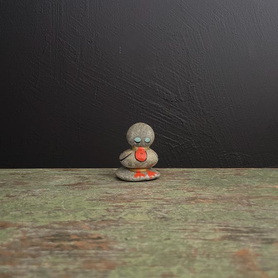 Vintage Duck Figurine Crafted of Rocks Hand Painted Duck Stature Stacked River Rocks