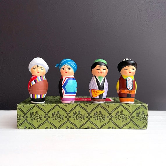 Vintage Chinese Figurines Huishan Clay People Tiny Bold Colored Figures Four Traditional Chinese Folk Art From Wuxi Jiangsu Province China