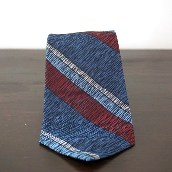 Vintage Silk Necktie Damon Blue and Brown Diagonal Stripe Tie Textured Mid Century Menswear 1960s Italian Silk Neck Tie