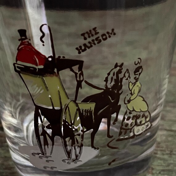 Vintage Rocks Glass The Hansom Hazel Atlas Glassware Gay Nineties Horse and Buggy Victorian Scene Mid-Century Barware Low Ball