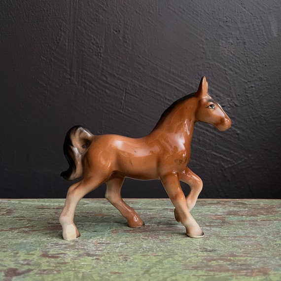 Vintage Ceramic Pony Porcelain Horse Brown Rescued Pony Figurine 1960s Equestrian Collectible