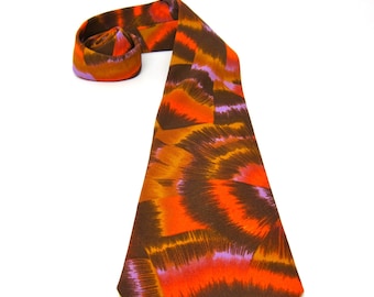 Vintage Tie Psychedelic Orange Purple Neck Tie Wide 1970s