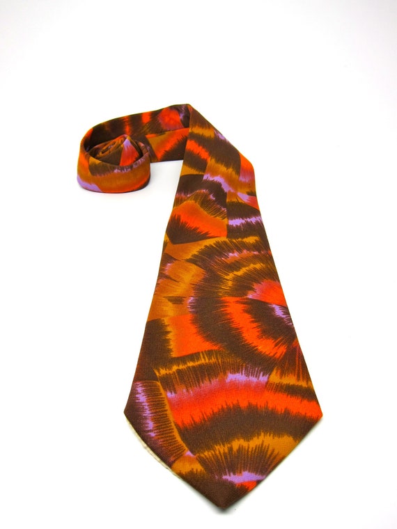 Vintage Tie Psychedelic Orange Purple Neck Tie Wi… - image 1