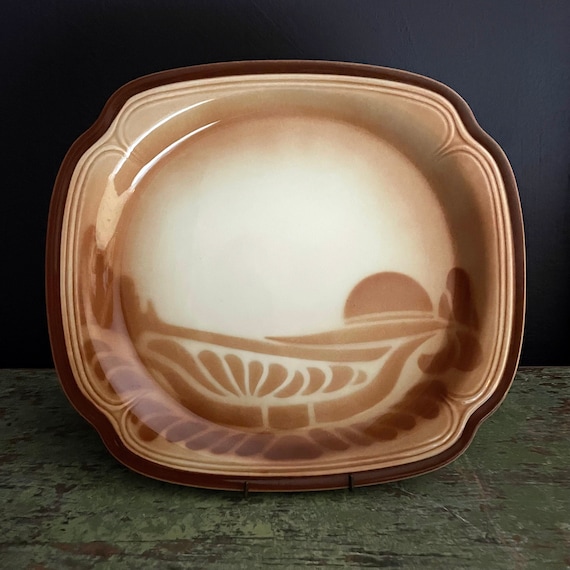 Vintage Platter Syracuse China Western Sunset Dinner Plate Olympus Shape Platter Size Oblong Plate Longhorn Antler Restaurantware Airbrushed