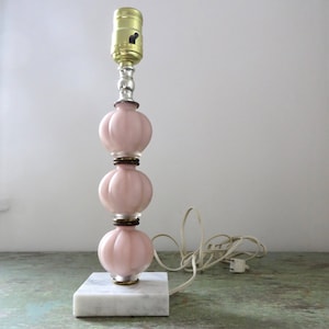 Vintage Lamp 40s Pink Glass Grey Marble Base Bedroom Lighting Hollywood Regency Boudoir Lighting Pale Pink Frosted Glass Table Lamp No Shade