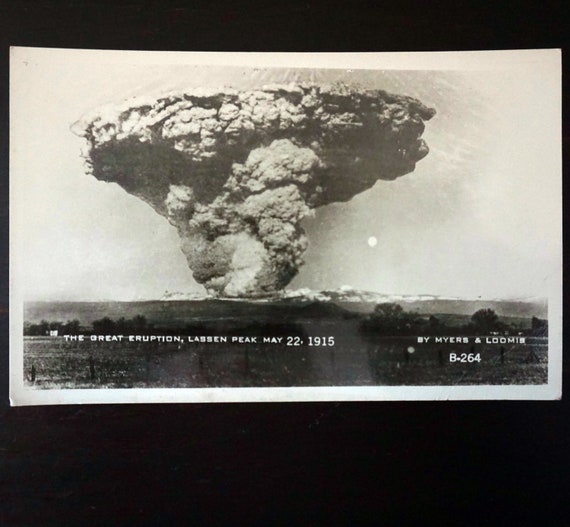 Vintage CA Postcard The Great Eruption Lassen Peak May 22 1915 30s Black and White RPPC Myers & Loomis B-264 Divided Postcard Unused