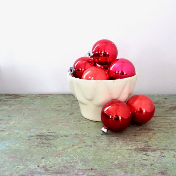 Vintage Red Christmas Ball Ornaments Eight Berry Red Mercury Glass Balls Oxidized