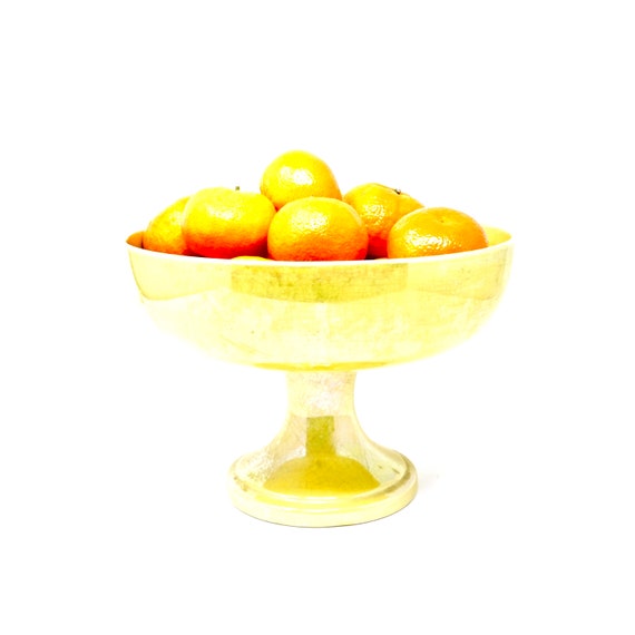 Antique Moorcroft Luster Yellow Pedestal Bowl 1910s British Art Pottery Lustre Gold Glaze Rare Footed Bowl Compote England William Moorcroft