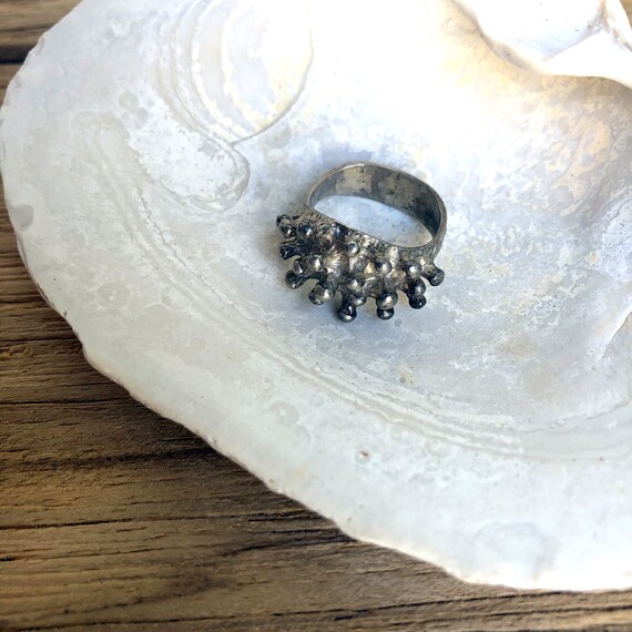 Vintage Silver Ring Sea Urchin Look Modernist Ring Size 5 to 5 1/2 Size Ring Unique Spiked Design Statement Jewelry Handcrafted Italy