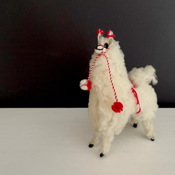 Vintage Alpaca Handmade Plush Llama Peruvian Alpaca Fleece White Handcrafted Alpaca Andes Figurine Decorative Unique Gift South American