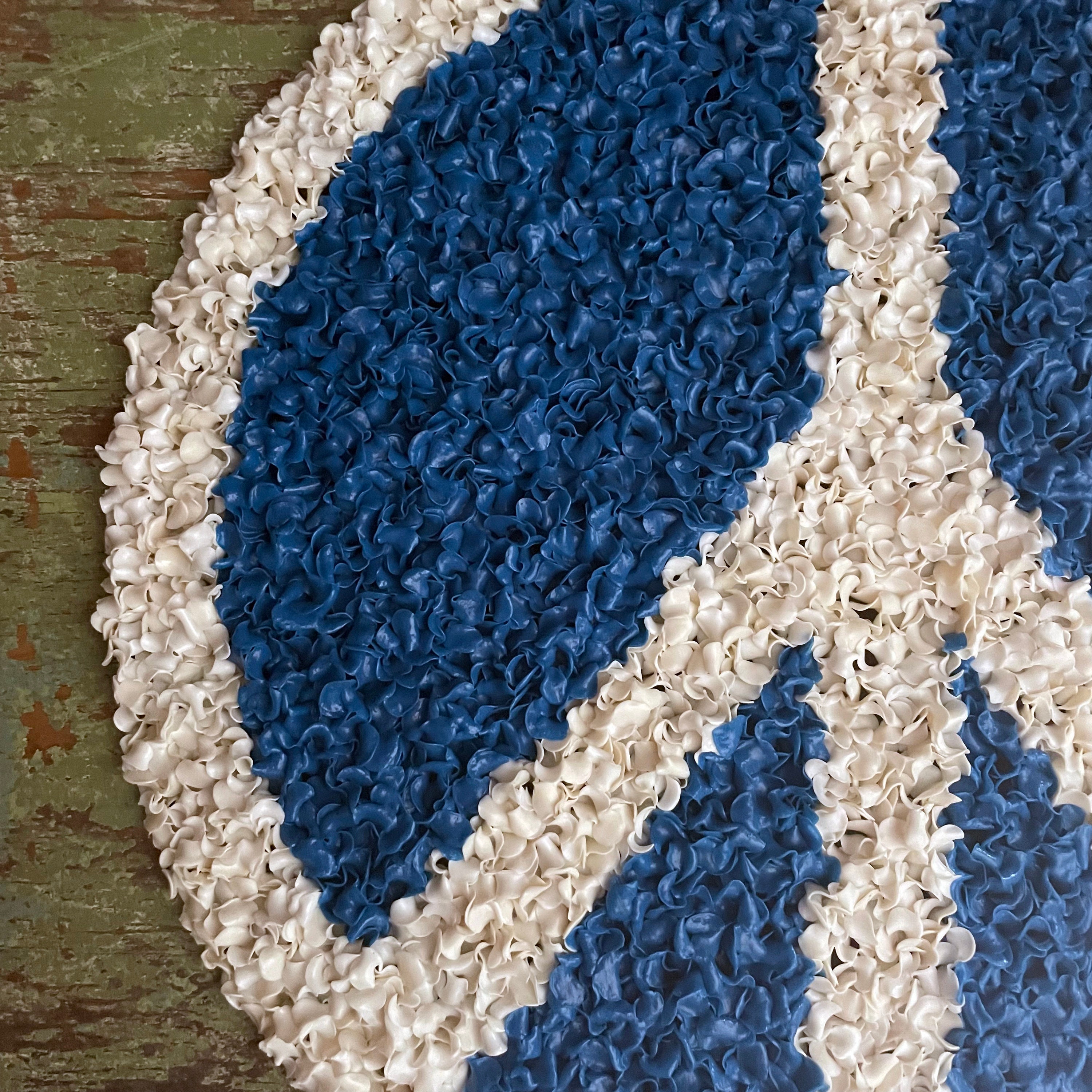 Vintage Peace Sign Melted Popcorn 1970s Blue and White Peace