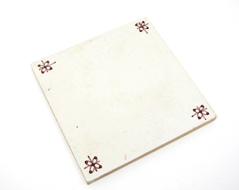 vintage Tile Holland White Sepia Painted Ceramic Trivet