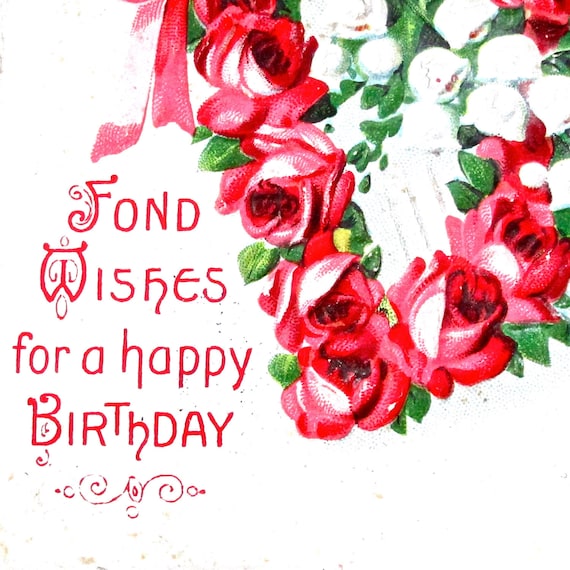 Pink Roses Postcard Antique Art Nouveau Birthday Card