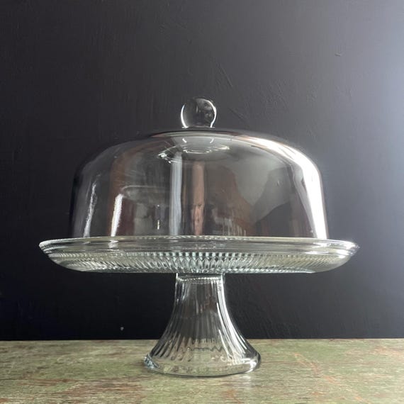 Vintage Cake Stand Dome Covered Pedestal Cake Plate Clear Glass Annapolis Anchor Hocking