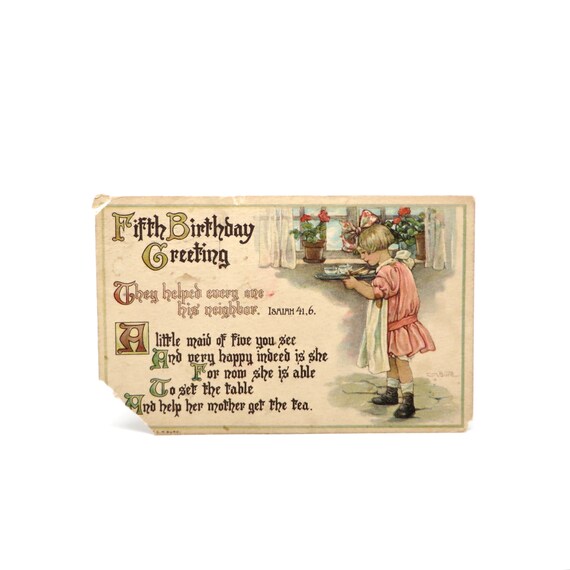 Vintage Birthday Card Victorian Girl Postcard Antique