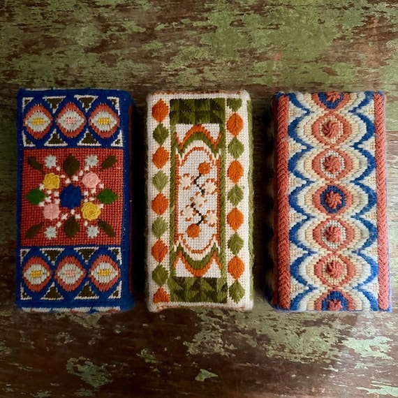 Vintage Doorstop Needlepoint Covered Brick Useful Door Stop , Bookends, Decorative Scandinavian Designs 3 Choices