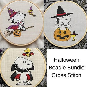 Halloween Beagle Bundle Cross Stitch, Witch Pumpkin Vampire Dog Trio PDF Download