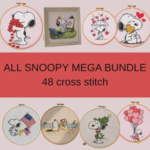 Snoopy Mega Bundle 48 Cross Stitch PDF, Cartoon Dog Holiday Hoop Art Digital Download