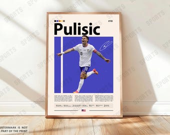 Christian Pulisic Poster, Milan Soccer Poster, Sports Poster, Soccer Fans, Soccer Wall Art, Sports Bedroom Posters