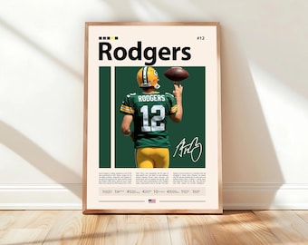 Aaron Rodgers Poster, Green Bay Packers Print, Poster, Sports Poster, Fans, Football Poster, Wall Art, Sports Bedroom Posters