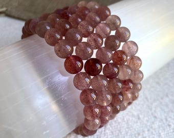 Strawberry Quartz 8mm Crystal Bracelet • Custom Made Sizing