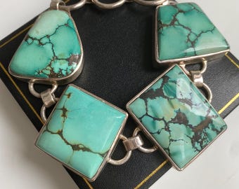 Sterling Silver Turquoise Stone T Bar Crystal Bracelet