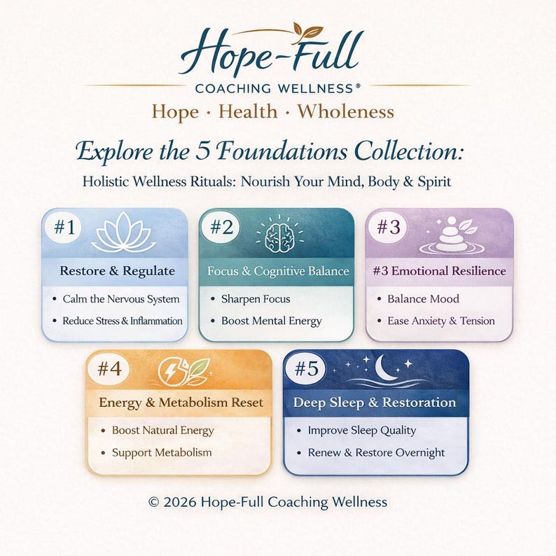 Restore Calm - Mini Ritual Wellness Kit Includes: 15 ml essential oil Calm Spray, 5 ml essential oil Calm Roll-on, botanical Calm Tea or herbal Calm Sachet, inspirational Calm Ritual card. The kit is designed for nervous system support.
Note: Display props, and styling elements are for presentation purposes only and are not included in the kit.