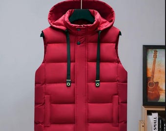 Chaleco acolchado unisex con capucha – Chaqueta ligera sin mangas – Chaleco acolchado cálido de invierno – Prenda de abrigo informal de estilo urbano