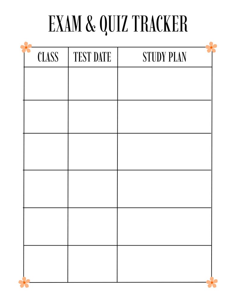 Assignment & Exam Tracker Printable | Student Homework Tracker ...