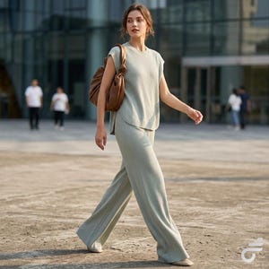 Women’s Ribbed Knit Lounge Set | Sleeveless Tank & Wide Leg Pants | Summer Outfit Gift