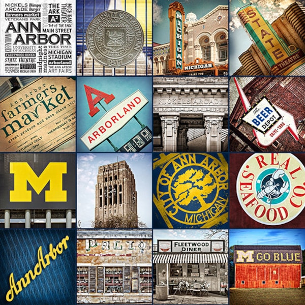 Set of 6 Mix or Match ANN ARBOR Tumbled Stone Drink Coasters. Landmark Photography