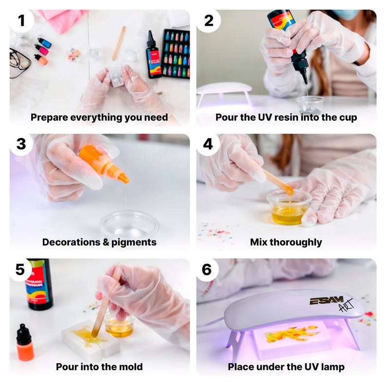 UV Resin Kit for Jewelry Making with UV Lamp, Silicone Molds, Glitter, Pigments, Dried Flowers & Tools, Resin Starter Kit image 8