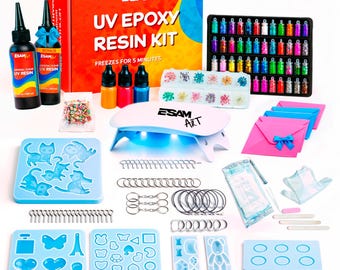 Kit voor het maken van sieraden met UV-hars – complete knutselset met UV-lamp, mallen, glitter (meer dan 300 stuks)