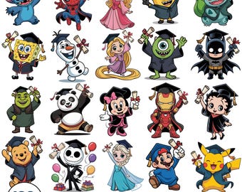 Graduation Cartoon PNG Bundle, Superhero Senior, Cartoon Graduation Bundle Png, Dabbing School, Cartoon Senior, Cute Cartoon, Commercial Use