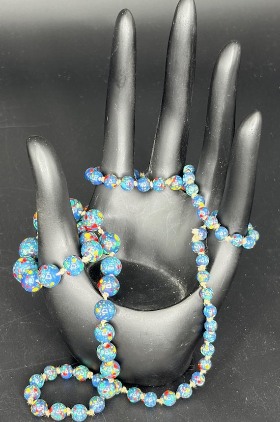 Italian Murano Millefiori Blue Bead Necklace