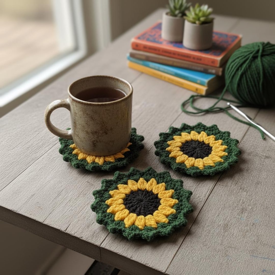 Sunflower Coaster Crochet Pattern, Sunflower Crochet Coaster Pattern ...