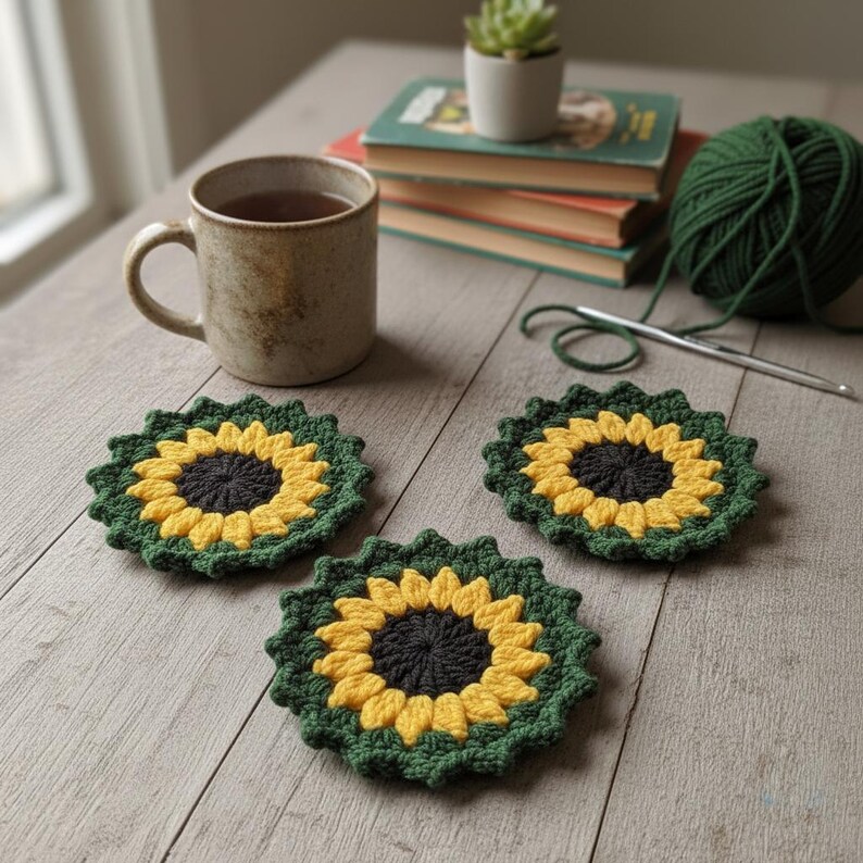 Sunflower Coaster Crochet Pattern, Sunflower Crochet Coaster Pattern ...