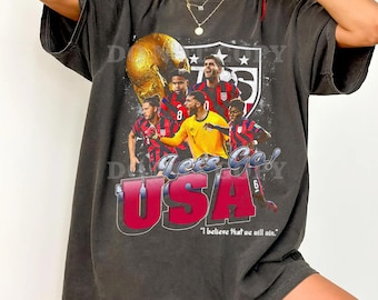 Comfort Colors USA Soccer Team Graphic T-Shirt: "Let's Go!" Slogan, World Cup Graphic