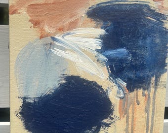 Abstract Art Original Painting Gallery Wall Navy Blue Gray Camel White Raw Sienna Drips Susan Skelley Art 10 X 10 Square "HIGH VOLUME"