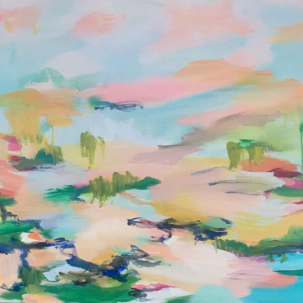 Abstract Landscape Original Painting Extra Large 36 X 48 Modern Art Susan Skelley Art "BLUE RIBBON PICKLES"